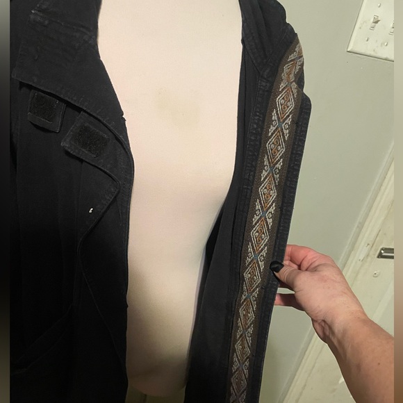 Free People Jayde Safari Jacket Black Long Sleeve Linen Women's Sz Med - Picture 7 of 14